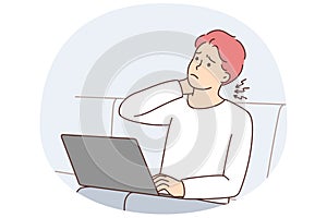 Man work on laptop suffer from backache