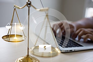 Man work Legal advice online on computer labor law business company Legal advice service concept