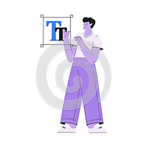 Man Work with Text Editing and Writing Article Vector Illustration