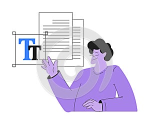 Man Work with Text Editing and Writing Article Vector Illustration