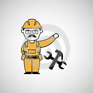 man worker construction hammer and wrench design icon