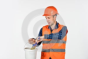 Man worker painter with painting tool, change color concept