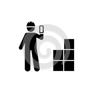 Man, worker, phone, box icon. Element of manufacturing icon. Premium quality graphic design icon. Signs and symbols collection