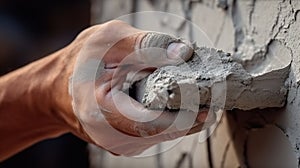 Man worker plasterer work with white wall polishing and sanding surface after putty for painting in new apartment banner