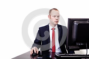 Man working alone in an office. isolated on white background.