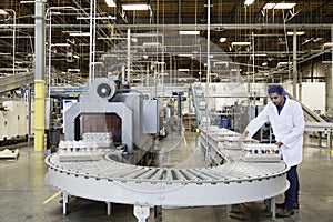 Man working in bottling factory photo