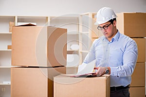 The man working in box delivery relocation service