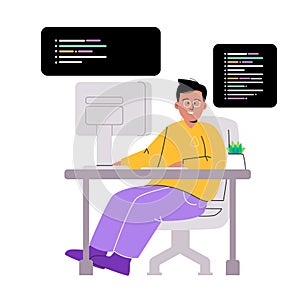 Man working coding script code programmer drawing illustration professional engineer in desk