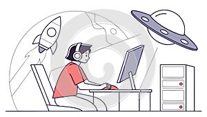 Man Working At Computer Desk Vector, vector design Generative AI