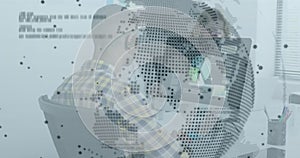 Man working at computer with digital globe and code overlay image