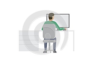 Man working on computer. Flat design illustration. Programmer, web designer, HTML coder