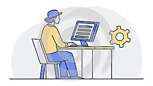 Man Working on Computer, Tech and Productivity, vector design Generative AI