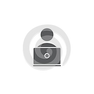 Man working on computer vector icon symbol working isolated on white background