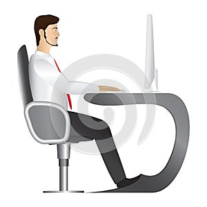 Man working at computer. Vector