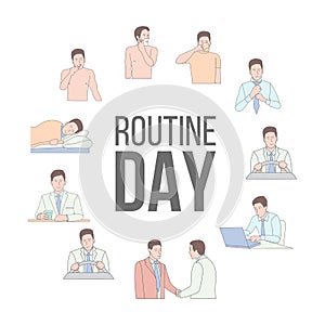Man working day vector characters set isolated on white background