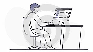 Man Working on Desktop Computer, Focus, vector design Generative AI