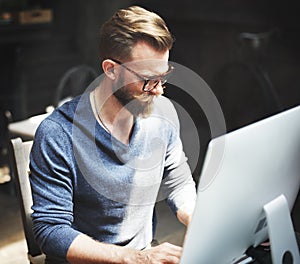 Man Working Determine Workspace Lifestyle Concept