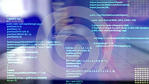 Man working on digital tablet with graphic user interface hologram showing concepts of big data science technology. Open