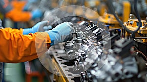 A man is working on a engine in a factory AIG41