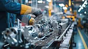 A man is working on a engine in a factory AIG41