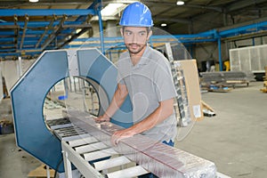 Man working on factory production line