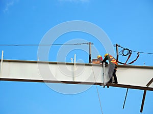 Man Working on the Working at height on construction