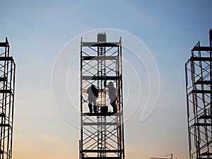 Man Working on the Working at height on construction