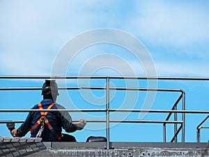 Man Working on the Working at height on construction site