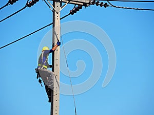 Man Working on the Working at height on construction site