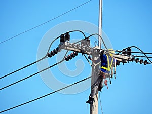 Man Working on the Working at height on construction site