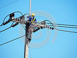 Man Working on the Working at height on construction site