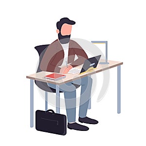 Man working at home flat color vector faceless character