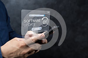 Man working and installing update process