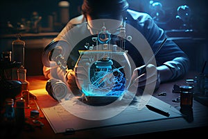 a man working on a science experiment on a table