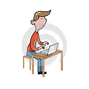 Man working with lab top cartoon drawing