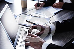 Man working on a laptop. Concept of internet sharing and interconnection