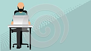 Man working on laptop muckup illustration background