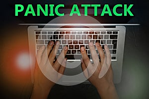 Man working with laptop. Use information safely to avoid panic attack