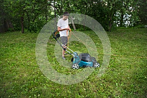 Man working with lawn mower