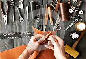 Man working with leather