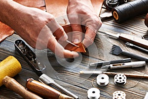 Man working with leather