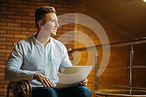 Man Working in loft Office Start up Ideas Concept