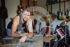 Man working in a music store