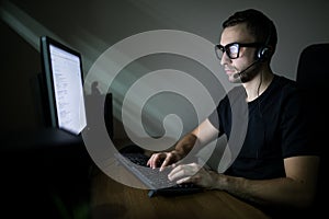 Man working in the night on PC