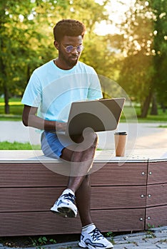 Man working online on laptop