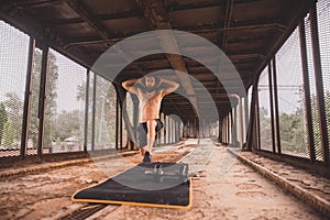 Man working out at old train station