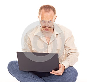 Man working over the internet at home