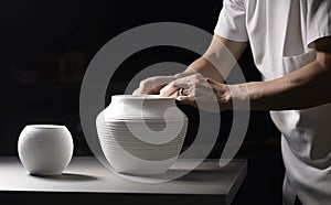 Man working pottery wheel. Generate Ai