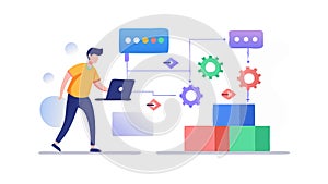 Man Working on Process Automation, System Optimization and Workflow, Efficiency, vector design Generative AI