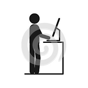 Man Working at Standing vector Desk. man working at the office on the computers